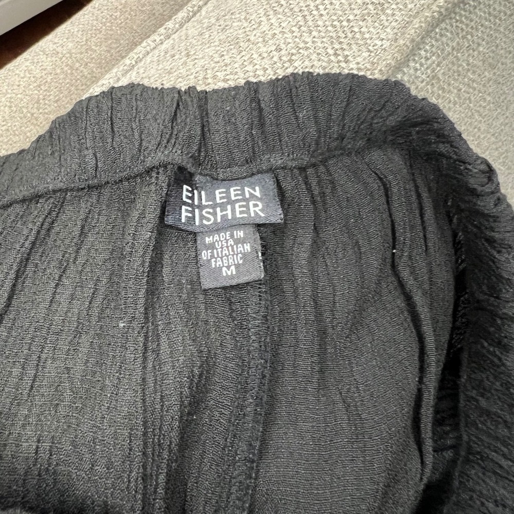 EILEEN FISHER Crinkle Wide Leg Cropped Pants Size Medium Black‎ Basic Semi Sheer - Picture 6 of 6